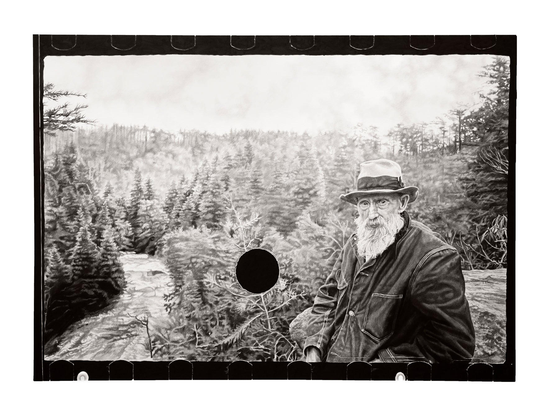Joel Daniel Philips print of an elderly man with a beard wearing a hat out in the forrest